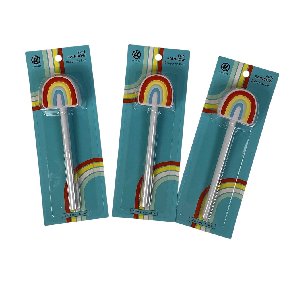 Lot of 3 U Brands Fun Rainbow Ballpoint Pen Black Ink 0.7mm Smooth Writing